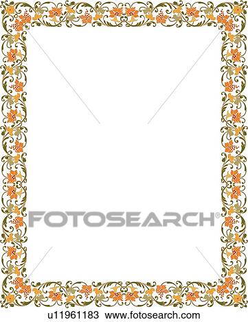 Clipart - Orange and Green Floral Border. Fotosearch