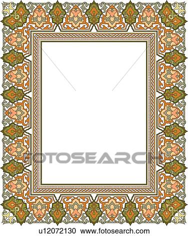 Orange and green leaf arabesque Border View Large Clip Art Graphic Clipart - Orange and green leaf arabesque Border. Fotosearch