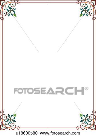 Clipart - Orange and red thin lined Border with green and teal decorative corners. Fotosearch