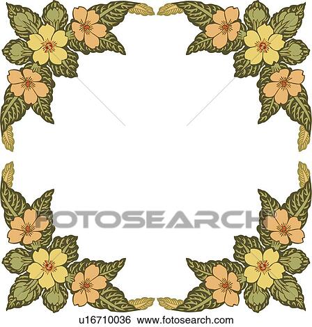 Clip Art - Orange and Yellow Flowers with Green Leave Frame. Fotosearch