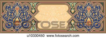 Clipart - Orange banner with floral design . Fotosearch
