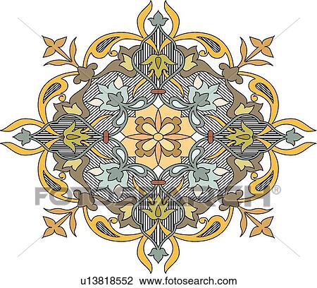Orange, blue and green leaf Arabesque Design View Large Clip Art Graphic Clipart - Orange, blue and green leaf Arabesque Design. Fotosearch