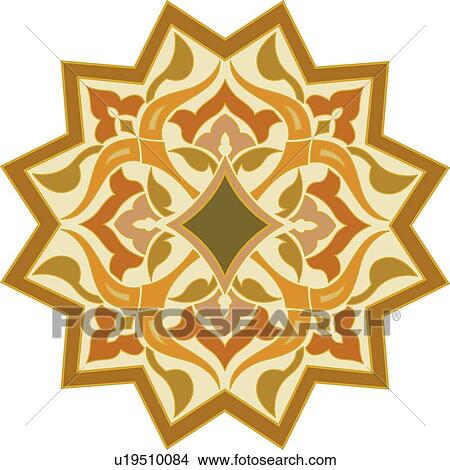 Orange, brown and green star shaped Arabesque Design View Large Clip Art Graphic Clipart - Orange, brown and green star shaped Arabesque Design. Fotosearch