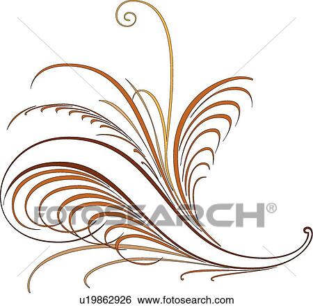 Clip Art - Orange, burgundy and yellow Calligraphic Design of swirls. Fotosearch