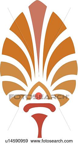 Clip Art - Orange coral and red palm leaf . Fotosearch