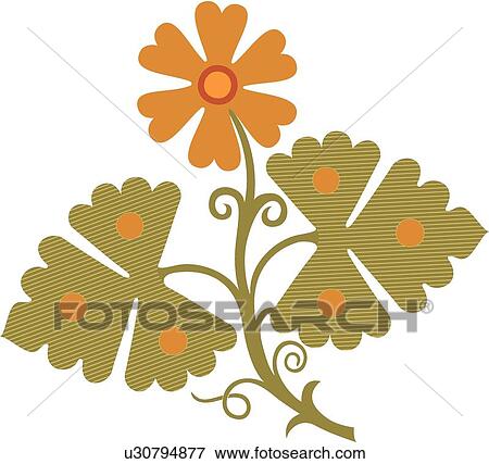 Orange daisy with green leaves View Large Clip Art Graphic Clip Art - Orange daisy with green leaves . Fotosearch