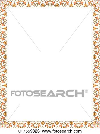 Orange Delicate Floral Border View Large Clip Art Graphic Clipart - Orange Delicate Floral Border. Fotosearch