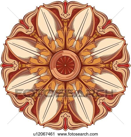 Clipart - Orange Floral Round Design Ornament. Fotosearch