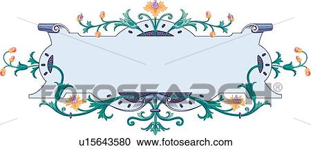 Orange flower, green leaf and blue Ribbon style header frame View Large Clip Art Graphic Clipart - Orange flower, green leaf and blue Ribbon style header frame. Fotosearch