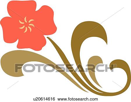 Orange flower illustration with green and brown leaves and stem View Large Clip Art Graphic Clip Art - Orange flower illustration with green and brown leaves and stem. Fotosearch