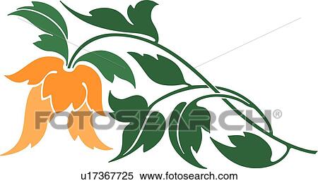 Orange flower on green stem with leaves View Large Clip Art Graphic Clipart - Orange flower on green stem with leaves. Fotosearch
