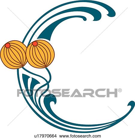 Clipart - Orange Flower on Green Swirls. Fotosearch