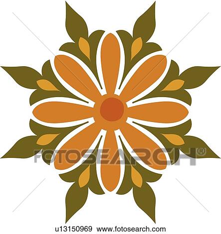 Orange flower with green View Large Clip Art Graphic Clip Art - Orange flower with green . Fotosearch