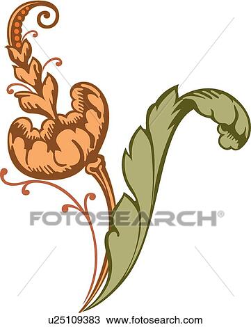 Clipart - Orange Flower with Green Leaf. Fotosearch
