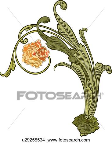 Clipart - Orange Flower with Green Leaves. Fotosearch