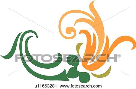 Clipart - Orange flower with green stem and leaves. Fotosearch
