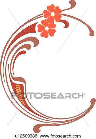 Clip Art - Orange flowers and lines. Fotosearch