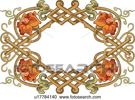 Clipart - Orange Flowers on Trellis Frame. Fotosearch