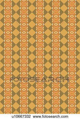 Clipart - Orange, Gold and Brown Floral and Diamond Background Pattern. Fotosearch