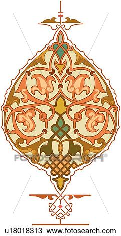 Clipart - Orange, green and brown Arabesque Design. Fotosearch