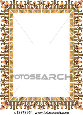 Orange, green and brown double pattern arabesque Border View Large Clip Art Graphic Clipart - Orange, green and brown double pattern arabesque Border. Fotosearch