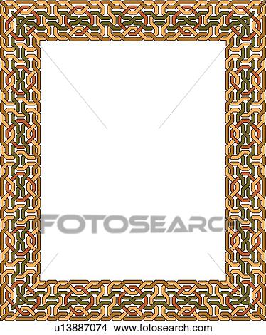 Clipart - Orange, green and brown knot Celtic Border. Fotosearch