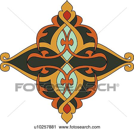 Orange, Green and Red Arabesque Design View Large Clip Art Graphic Clipart - Orange, Green and Red Arabesque Design. Fotosearch