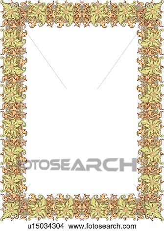 Orange, green and red victorian leaf Border View Large Clip Art Graphic Clipart - Orange, green and red victorian leaf Border. Fotosearch