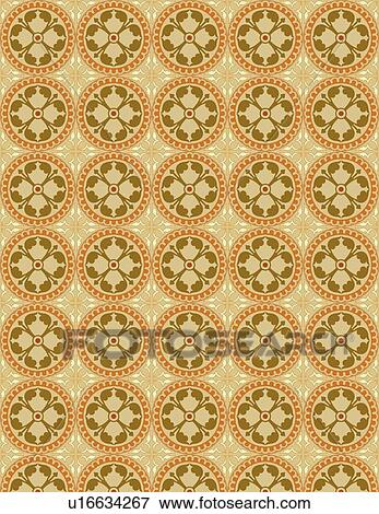 Clip Art - Orange, Green and Tan Floral Background Pattern. Fotosearch