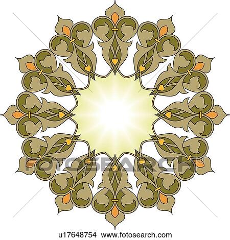 Clipart - Orange, green and yellow floral Arabesque Design. Fotosearch