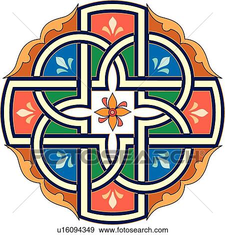Orange, green, blue and brown round Arabesque Design View Large Clip Art Graphic Clip Art - Orange, green, blue and brown round Arabesque Design. Fotosearch