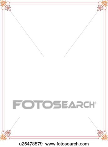 Clip Art - Orange Line Border with Decorative Corners. Fotosearch