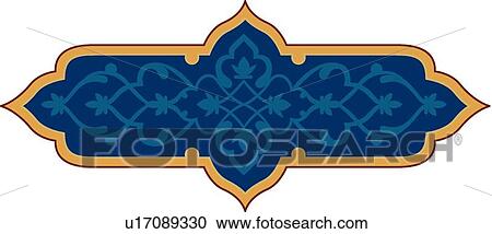 Clipart - Orange outline with blue patterned Arabesque design. Fotosearch