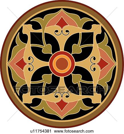 Orange, pink, green, brown and black circular Arabesque Design View Large Clip Art Graphic Clipart - Orange, pink, green, brown and black circular Arabesque Design. Fotosearch