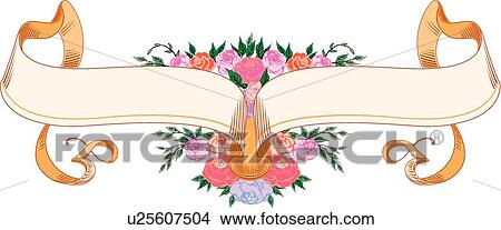 Orange Ribbon Banner with Pink Roses View Large Clip Art Graphic Clipart - Orange Ribbon Banner with Pink Roses. Fotosearch