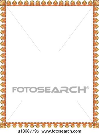 Clipart - Orange, yellow and brown flower pattern victorian Border. Fotosearch