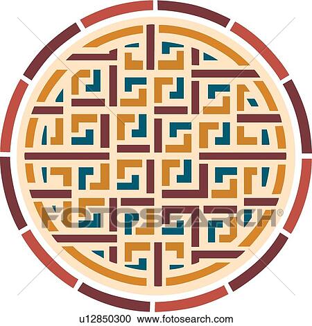 Clipart - Orange, yellow, burgundy and teal round Design Ornament. Fotosearch