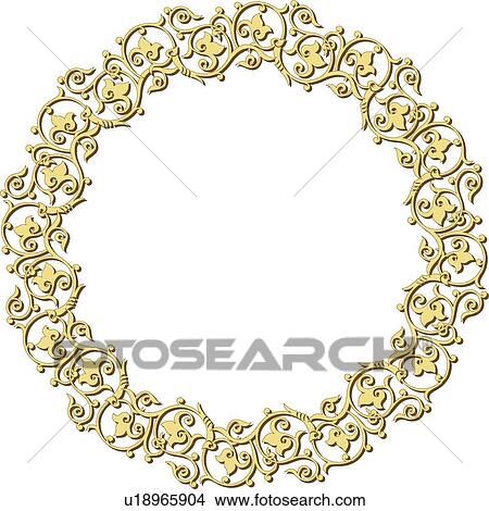 Clipart - Ornamental round yellow leaf pattern Arabesque frame. Fotosearch