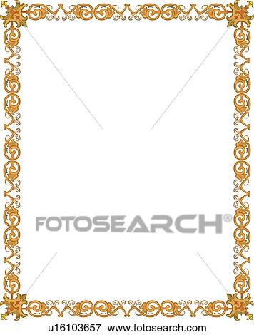 Clip Art - Ornate gold, brown and orange arabesque Border. Fotosearch