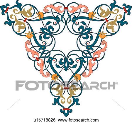 Ornate Triangle of Blue, Tan and Orange Leaves View Large Clip Art Graphic Clip Art - Ornate Triangle of Blue, Tan and Orange Leaves. Fotosearch