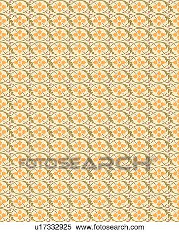Clipart - Oval floral orange background pattern. Fotosearch