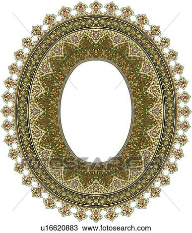 Oval green, brown and red Arabesque frame View Large Clip Art Graphic Clipart - Oval green, brown and red Arabesque frame. Fotosearch