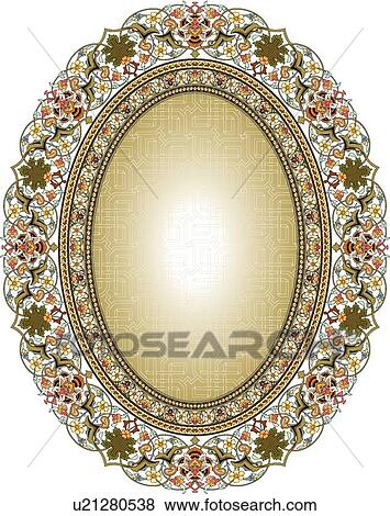 Oval green, red and brown Arabesque Design with gold center View Large Clip Art Graphic Clip Art - Oval green, red and brown Arabesque Design with gold center. Fotosearch
