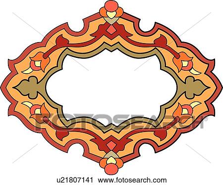 Oval yellow, orange, red and gold floral pattern Arabesque frame View Large Clip Art Graphic Clipart - Oval yellow, orange, red and gold floral pattern Arabesque frame. Fotosearch
