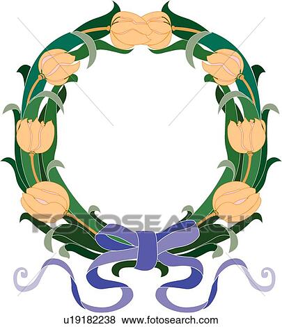 Clip Art - Peach Floral Wreath. Fotosearch