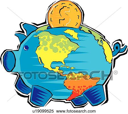 Piggy bank earth View Large Clip Art Graphic Clipart - Piggy bank earth . Fotosearch