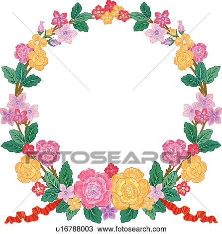 Pink and Yellow Flower Wreath with Red Ribbon View Large Clip Art Graphic Clipart - Pink and Yellow Flower Wreath with Red Ribbon. Fotosearch