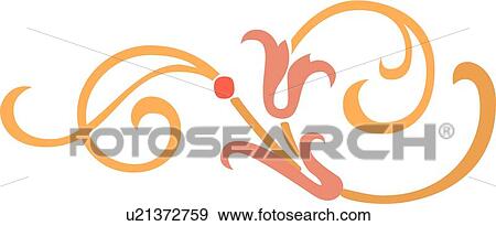 Clip Art - Pink flower with orange swirls. Fotosearch