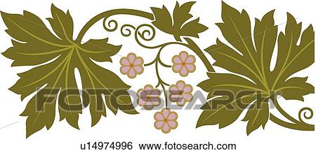 Clip Art - Pink flowers and green leaves . Fotosearch