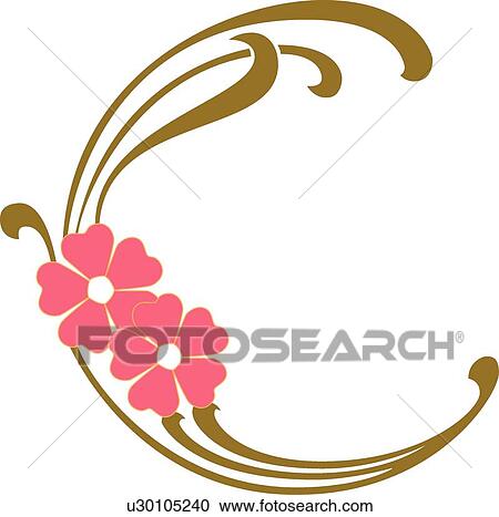 Clipart - Pink Flowers on Brown Swirls. Fotosearch